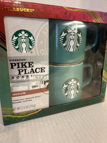 2 Starbucks Ceramic Mugs & Starbucks Pike Place Roast Ground Coffee Gift Set NIB