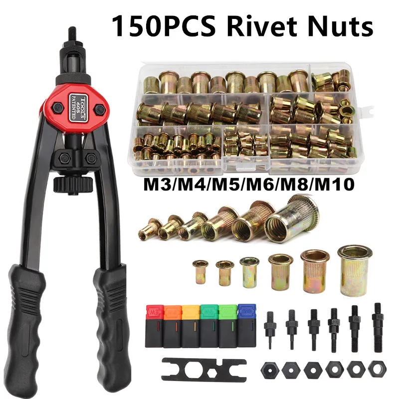150 adet somun perçin + el dişli somun perçin s silah BT605 M3 -10 çift eklemek manuel perçin tabancası perçinleme Rivnut perçin aracı