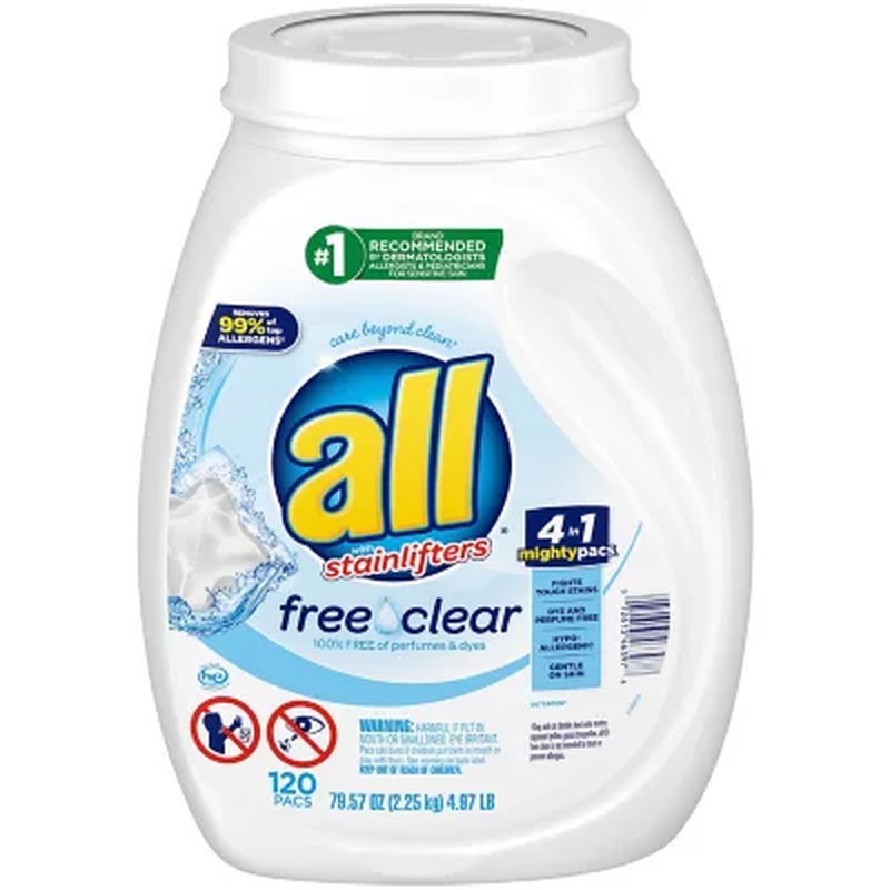 All Mighty Pacs Laundry Detergent, Free Clear for Sensitive Skin (120 Ct.) - Görsel 2
