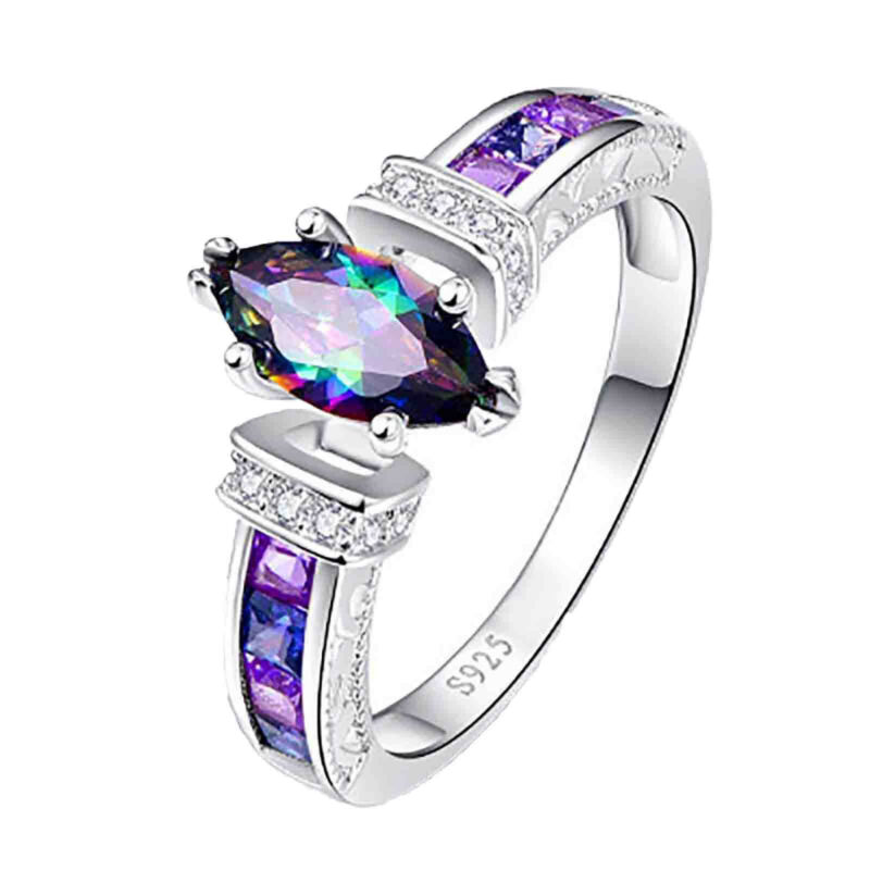 925 Sterling Silver Diamond Ring Ladies Jewelry Engagement Wedding Size 6-10 - Görsel 2
