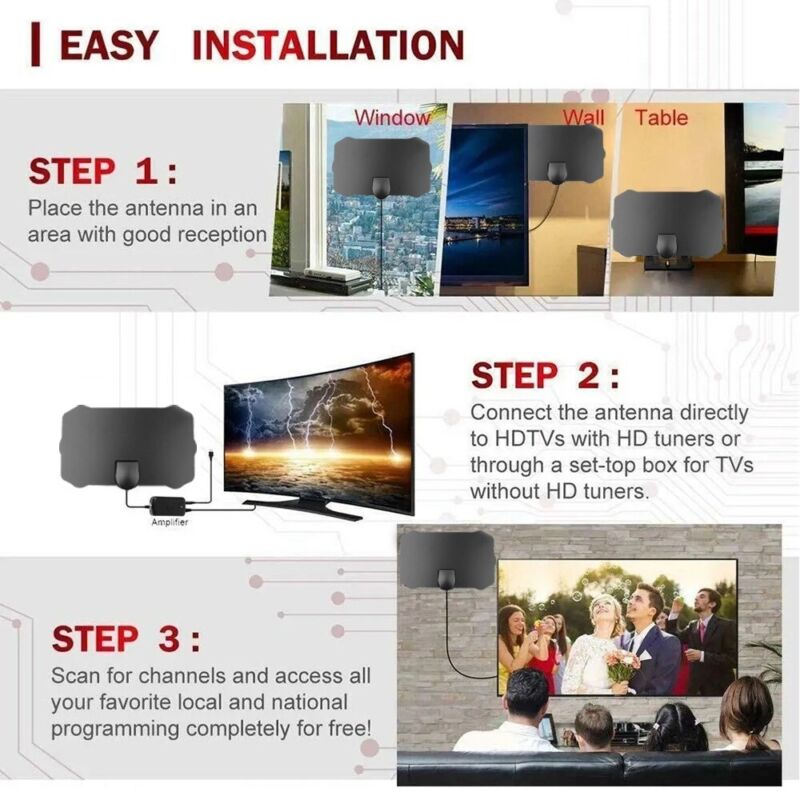 Indoor Digital TV Antenna 500 Mile Amplifier Booster New HDTV Antenna  Smart TV - Görsel 3