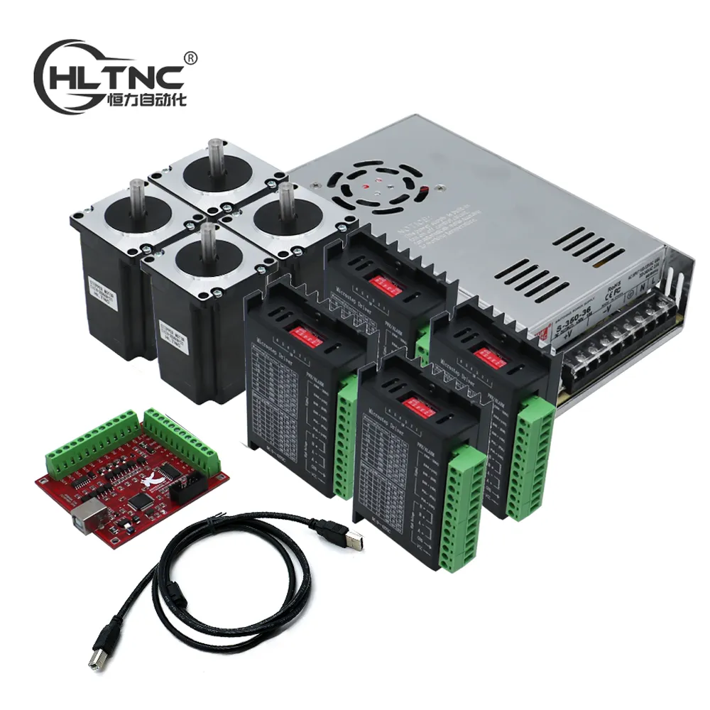 4 eksen kiti cnc Nema23 2.5N 100mm step motor TB6600 DM542 dm556 sürücü + USB mach3 denetleyici kartı + 350W güç kaynağı için CNC