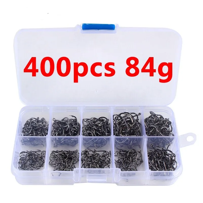 400 adet balıkçılık kancalar Set PremiumHigh karbon çelik dikenli FishHooks tuzlu su tatlısu olta takımı balıkçılık aksesuarları için