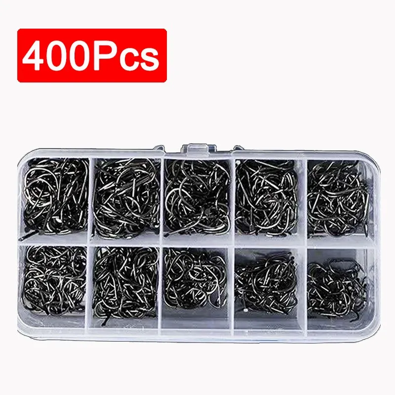 400 adet balıkçılık kancalar Set yüksek karbon çelik dikenli FishHooks tuzlu su tatlısu olta takımı için