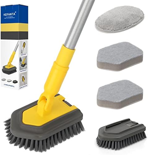 Tub Tile Shower Scrubber for Cleaning, 3 in 1 Tub Cleaner Brush with Extendable Long Handle 58", Scrub Brush for Shower Bathtub Bathroom Kitchen Wall Tub Tile, Yellow Health & Household