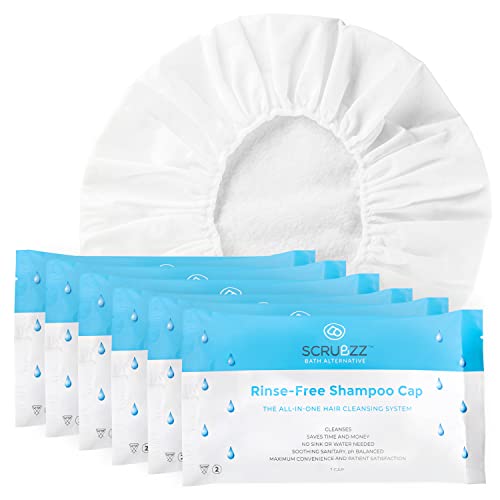 Scrubzz Rinse Free Shampoo Caps, Shampoo Caps for Bedridden Patients, Hair Washing Shower Caps for Elderly, Waterless Microwavable Hospital Caps No Rinsing Required - 6 Pack Health & Household