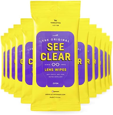 See Clear Original Lens Cleaning Wipes - Pre-Moistened Eyeglass & Screen Cleaning Cloth Towelettes - Streak Free, Scratch Free Lens & Electronic Screen Cleaner - 12 Resealable Packs of 16 (192 Wipes) Health & Household
