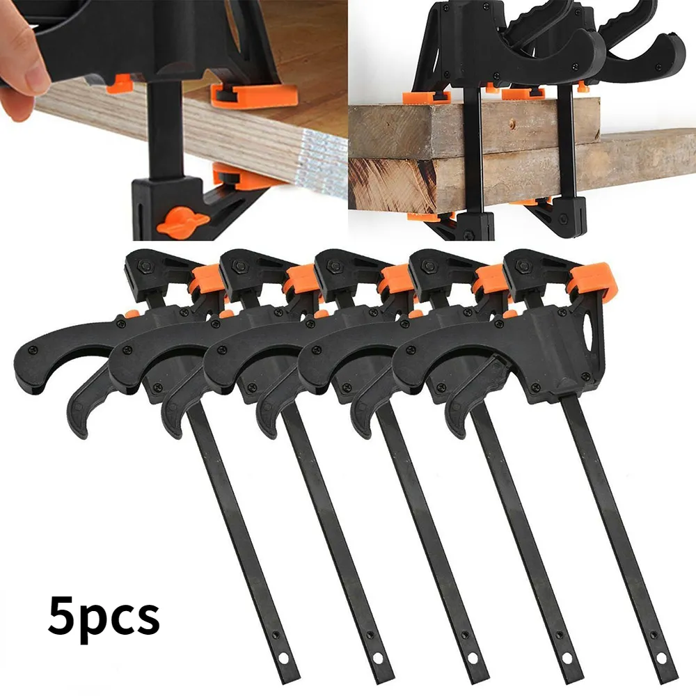 5 adet ağaç İşleme çalışma çubuğu Mini F kelepçe klip Set sert hızlı cırcır yayın klip DIY marangozluk el aracı Gadget ağaç İşleme kelepçe