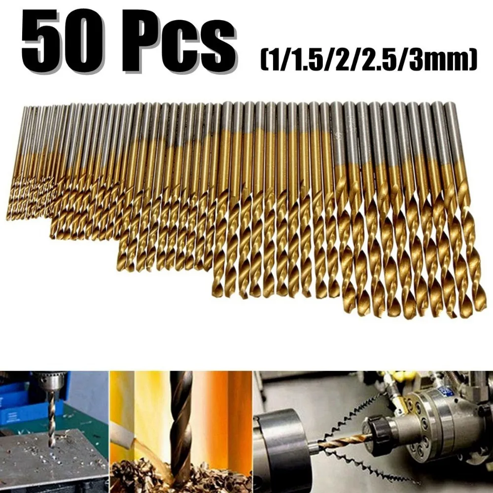50 adet titanyum kaplı matkap uçları HSS yüksek hız çelik matkap uçları takım aracı yüksek kalite güç araçları 1mm1.5mm2mm2.5mm3mm