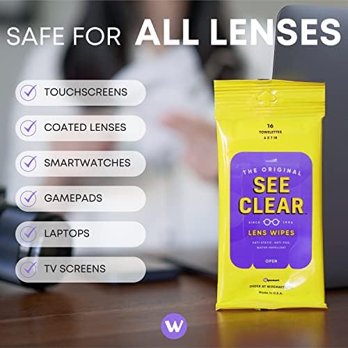 See Clear Original Lens Cleaning Wipes - Pre-Moistened Eyeglass & Screen Cleaning Cloth Towelettes - Streak Free, Scratch Free Lens & Electronic Screen Cleaner - 12 Resealable Packs of 16 (192 Wipes)  Health & Household - Görsel 6