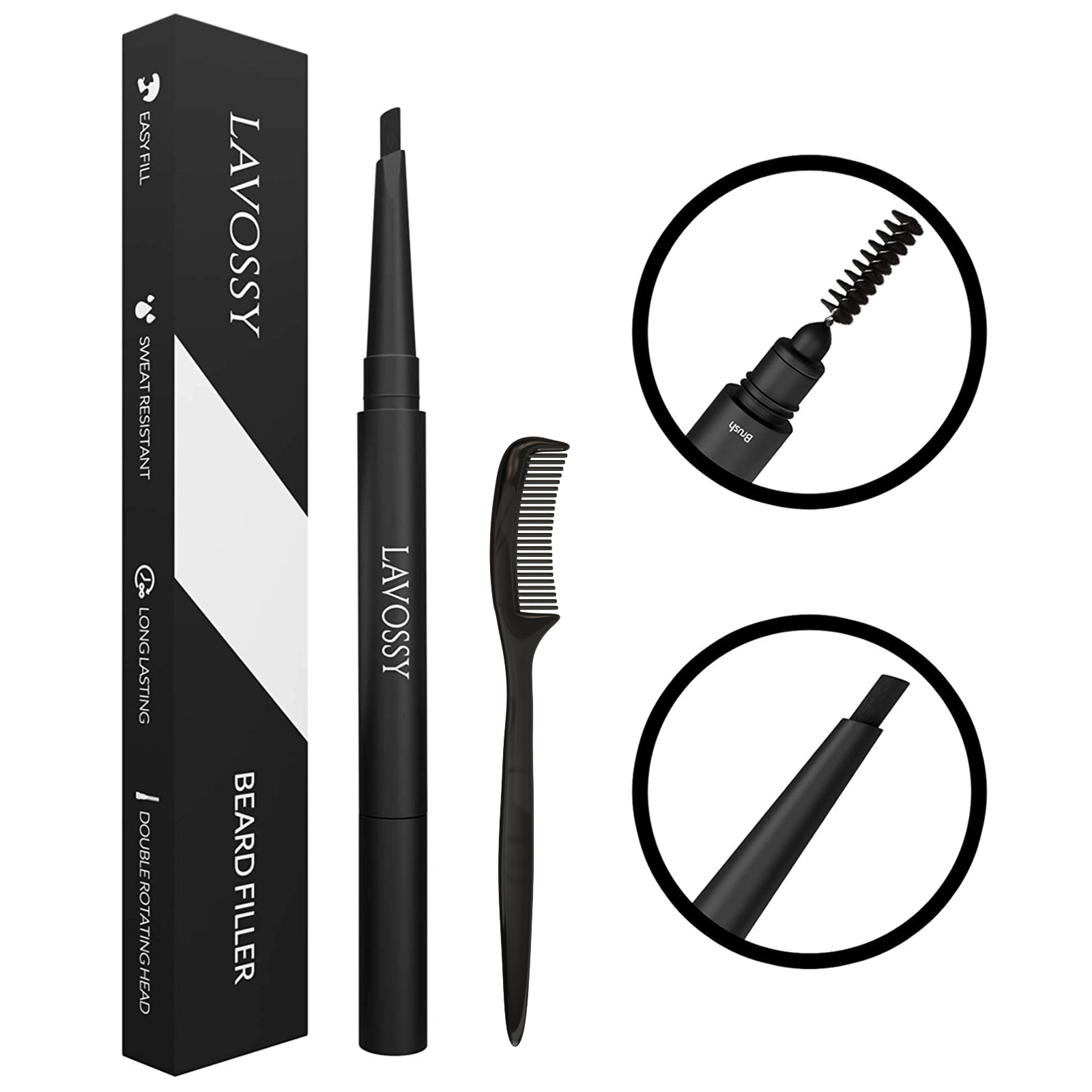 LAVOSSY™ Beard Filler Pen - with blending brush, Beard Pencil for men