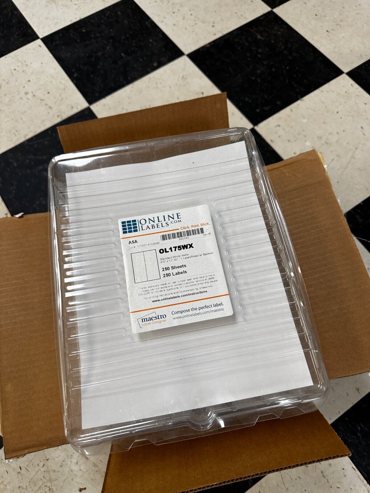Labels, Self Adhesive 8.5" x 11” on white matte material, 1 labels per sheet