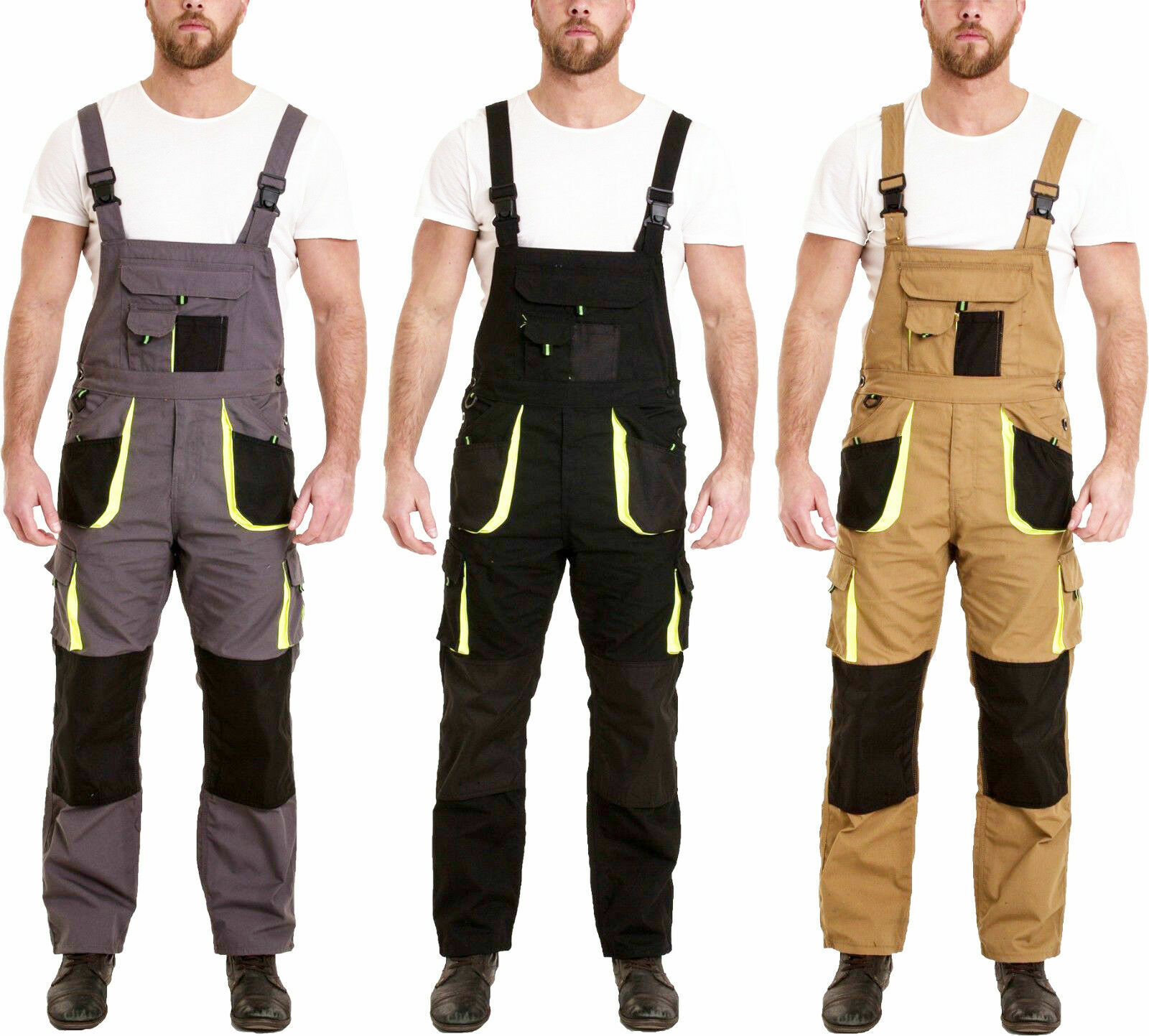 Mens Work Dungarees Bib and Brace Overall Working Trousers Multi Pockets Pants