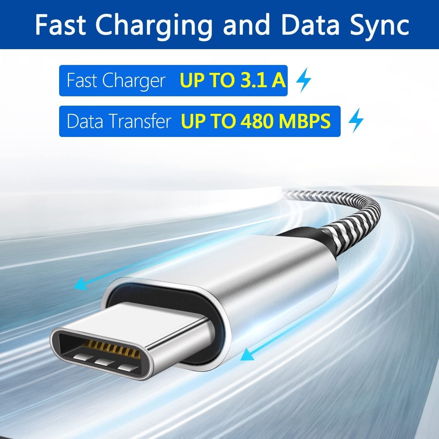 3-Pack Braided USB C Type-C Fast Charging Data SYNC Charger Cable Cord 3/6/10FT - Görsel 4
