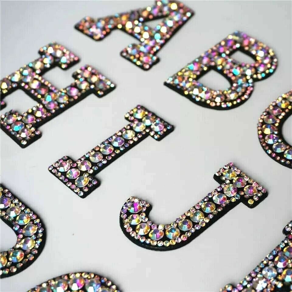 Rhinestone Patches AB Sparkle Letter Patch Sew /Iron on Alphabet Embroidery