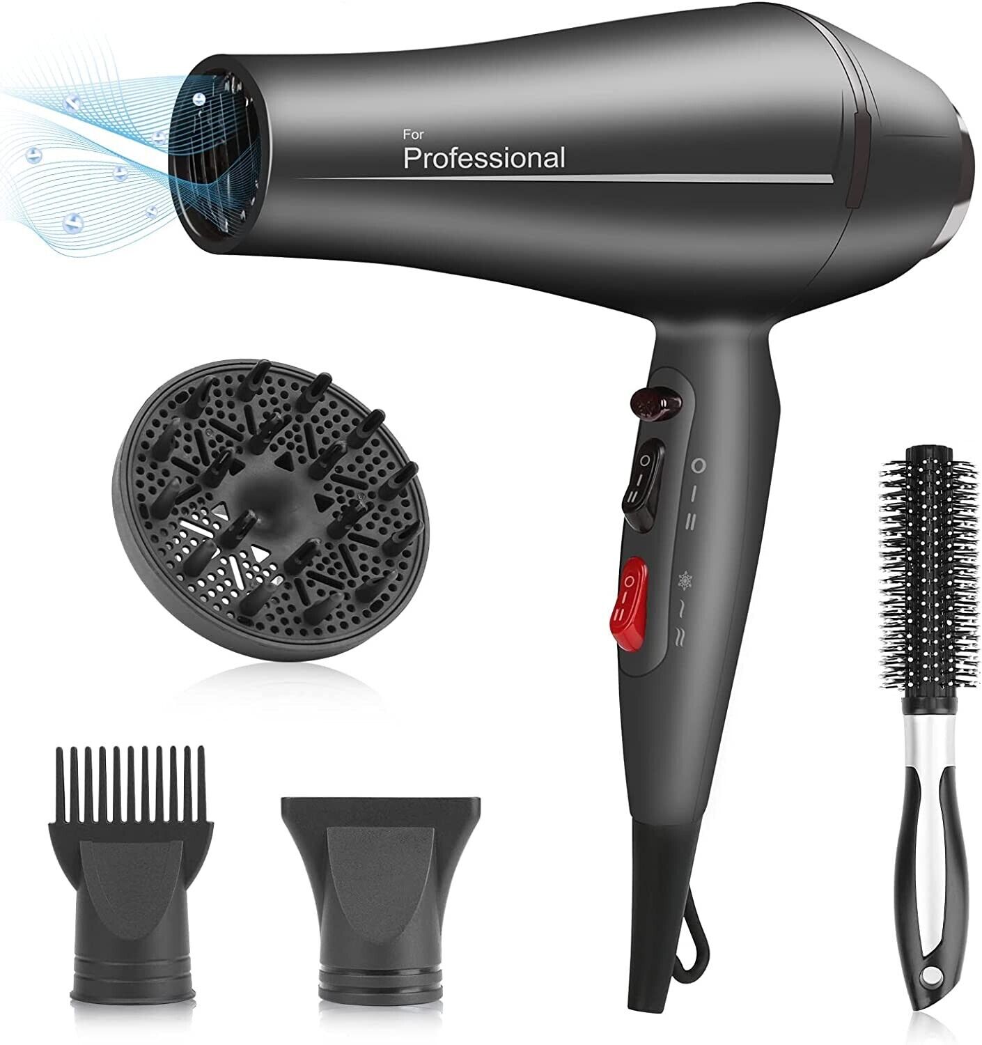 Faszin Asciugacapelli Professionale Ionico, 2400W, con Accessori, Grigio