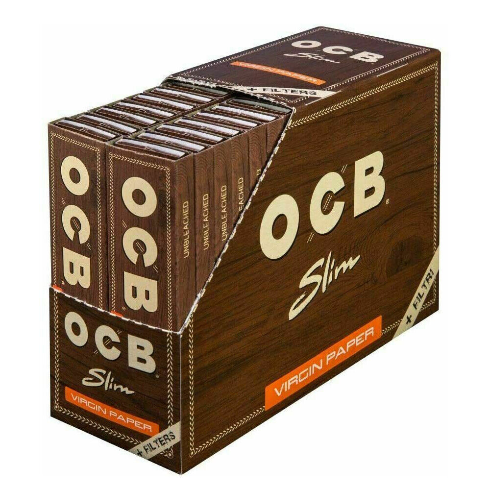 OCB Virgin Paper Connoisseur with tips King Size Slim Unbleached Rolling Papers