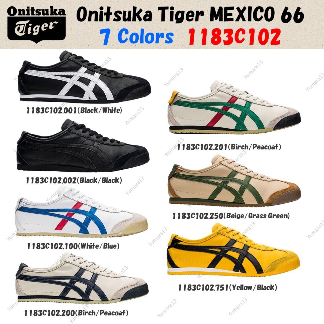 Onitsuka Tiger MEXICO 66 Sneakers Unisex 1183C102 7Colors Size US 4-14 Brand New