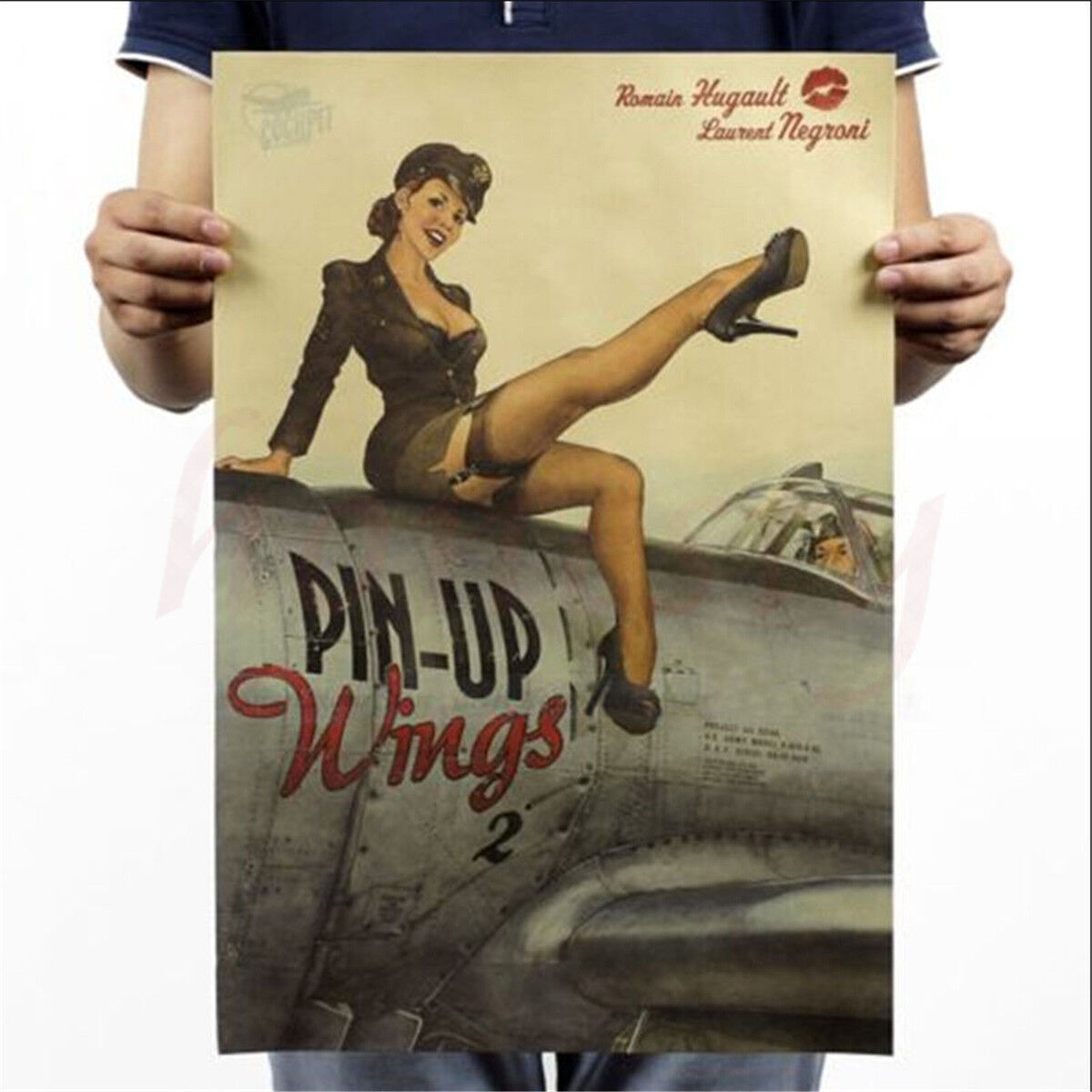 Gaint Picture Vintage WW II PIN UP Sexy Girl Kraft Paper Poster Bar Room Decor