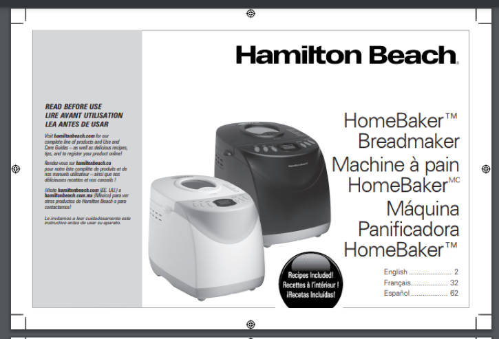 Hamilton Beach Bread Maker Models 29881 29881 29882C OWNER Manual 92 pages bound