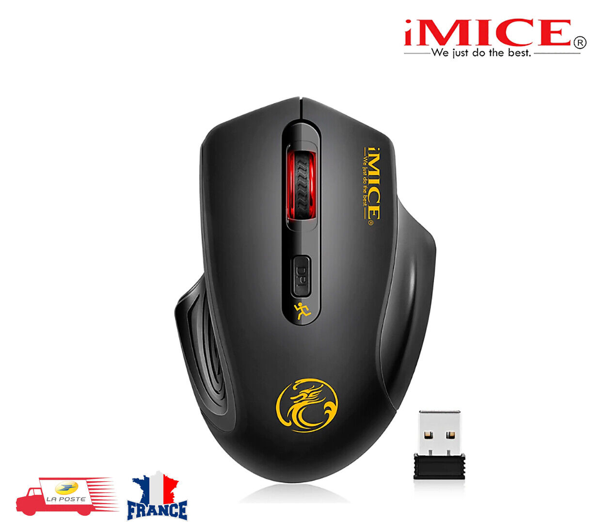 Mouse Souris Sans Fil Optique 2,4 Ghz 2000 DPI réglable USB 3.0 Noir SILENCIEUSE