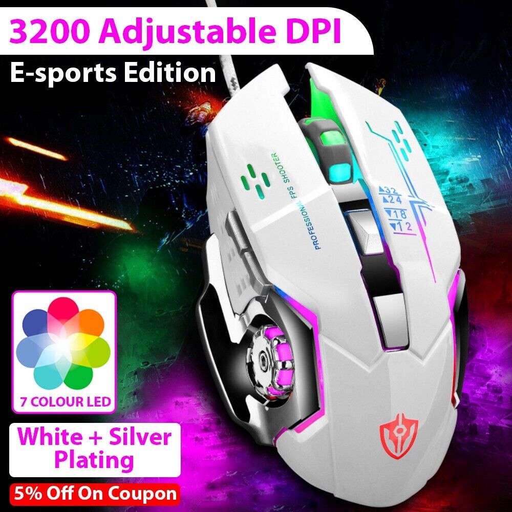USB Wired Gaming Mouse Optical Ergonomic RGB 7 LED Mice 3200 DPI for Laptop PC