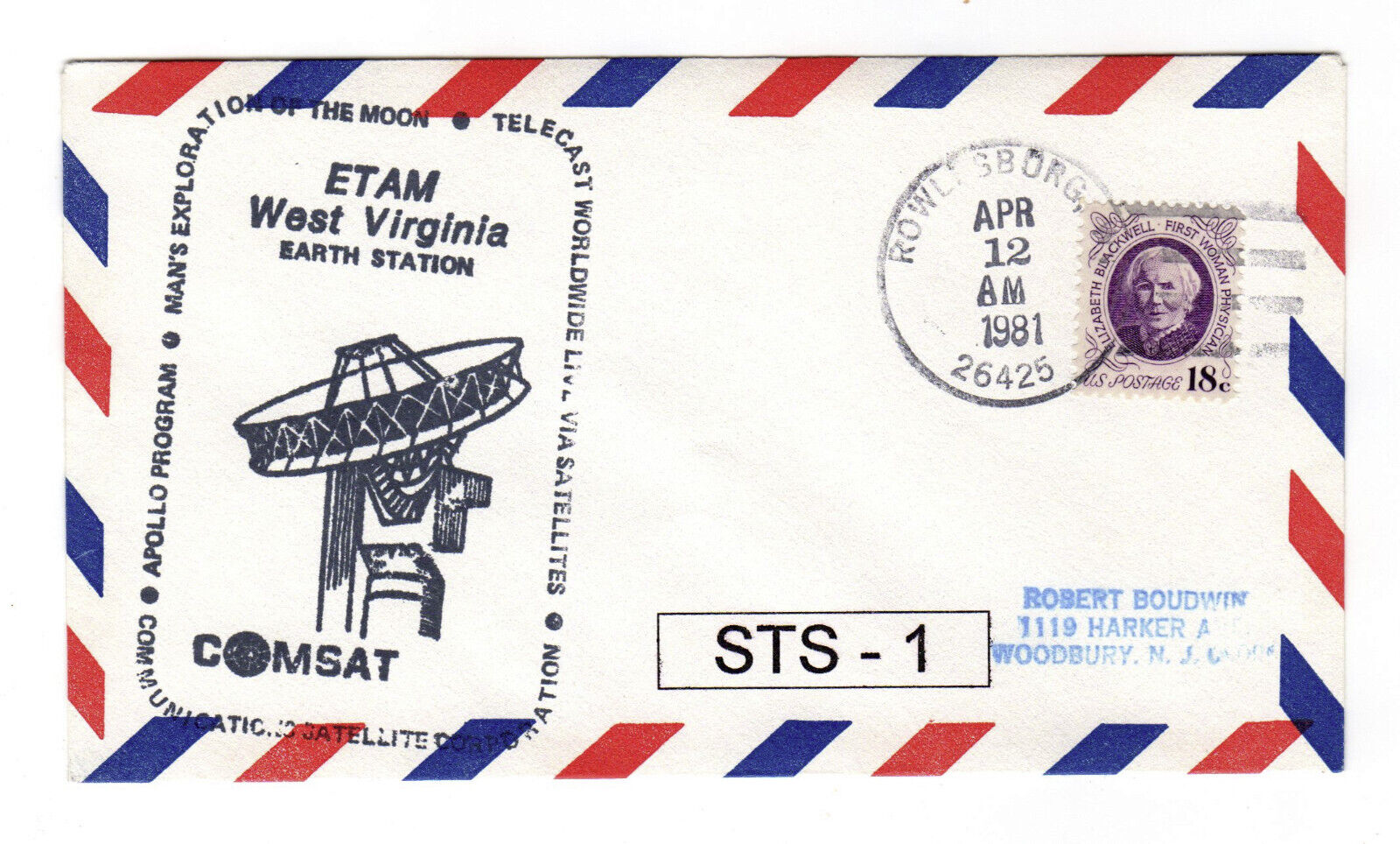 Space Shuttle STS-1 Launch Support COMSAT ETAM Earth Station Rowlesburg pm Cover