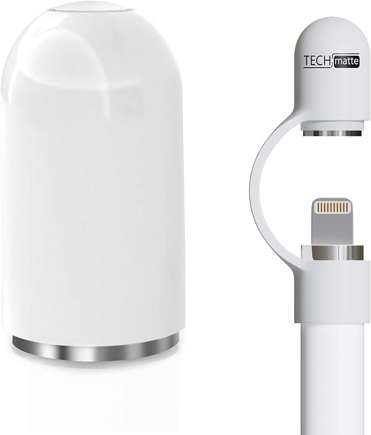 TechMatte for Apple Pencil- Magnetic Replacement Cap and Holder (1 Pack, White)