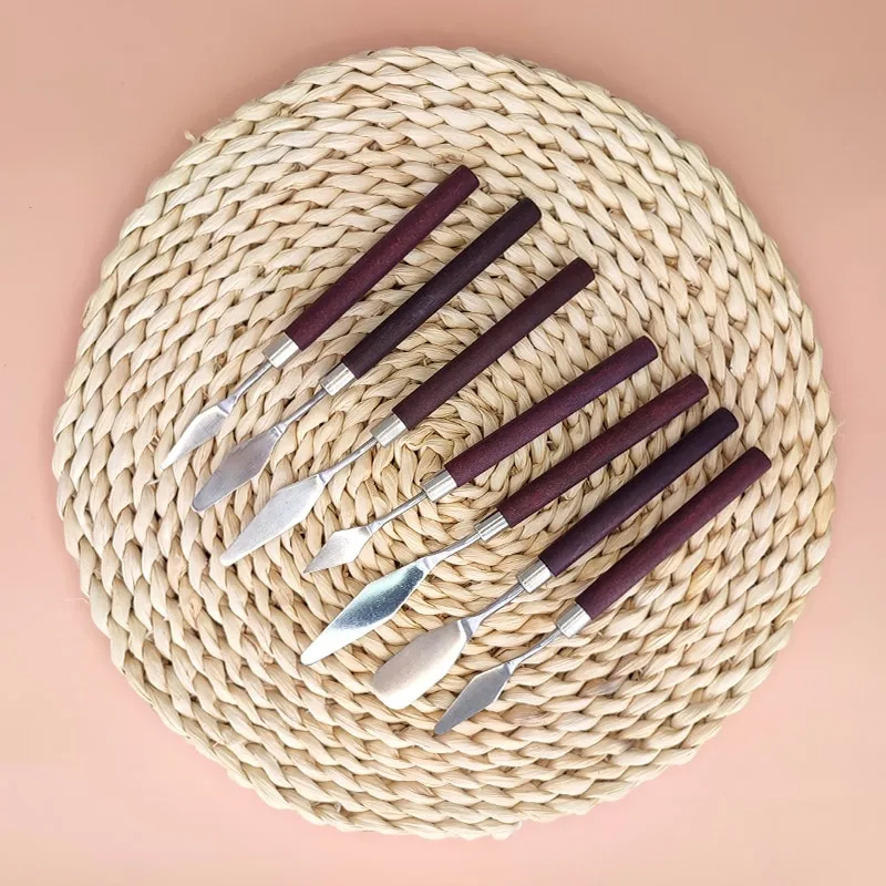 7 adet sanat Spatula yumuşak boya yağlıboya ahşap saplı palet bıçağı Set guaj boyama Spatula
