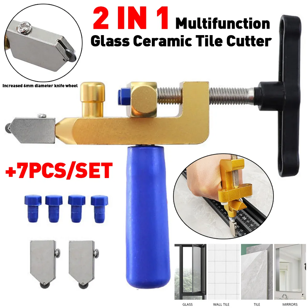 7 adet/takım profesyonel kolay Glide cam karo kesici 2 In 1 seramik karo cam kesme aracı taşınabilir inşaat kesici aracı