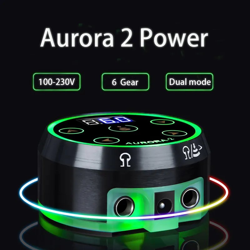 AURORA 2 dövme güç kaynağı dövme makinesi güç dövme kalemi güç kaynağı Mini LCD ekran ile ab/abd adaptörü için bobin tabancası & döner