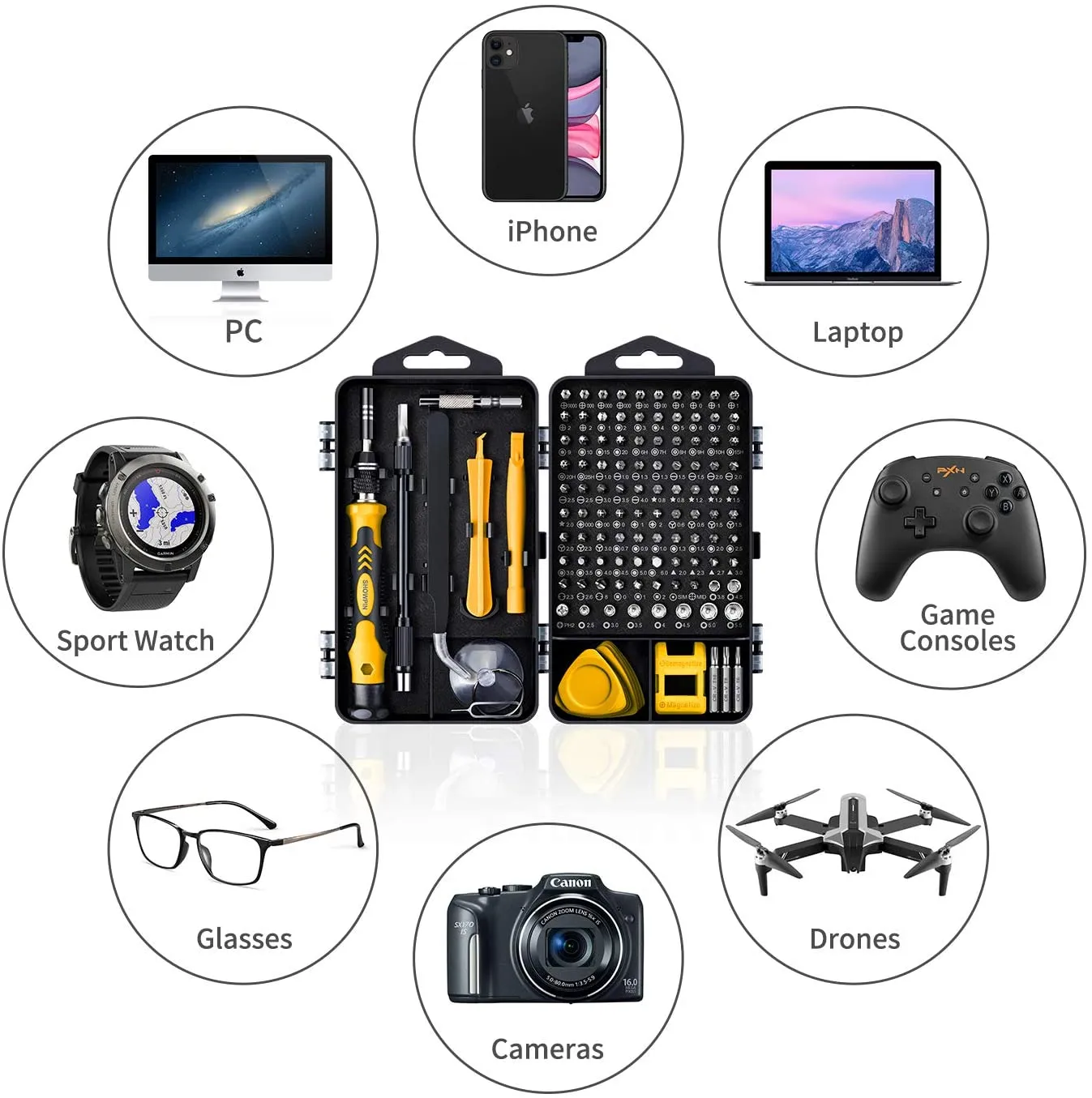 Bilgisayar tamir kiti 120 1 manyetik tornavida seti hassas Torx Phillips Hex bit kiti dizüstü telefon için el aracı - Görsel 4