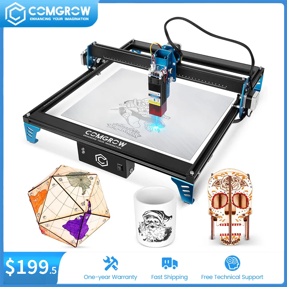 COMGROW yüksek hassasiyetli lazer kesim oyma makinesi 40/48W FAC CNC lazer gravür CNC ahşap yönlendirici 400*400mm ahşap Logo yazıcı