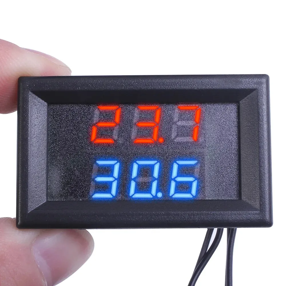DC 4V için 28V 0.28 inç Mini LED çift ekran dijital sıcaklık sensörü Waterproof su geçirmez Metal sıcaklık probu Tester