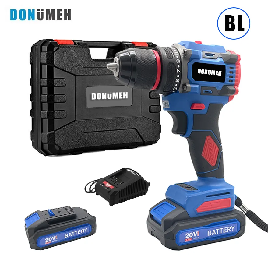 DONUMEH 20V akülü fırçasız elektrikli matkap darbe elektrikli tornavida büyük tork Metal Collet şarj edilebilir lityum pil
