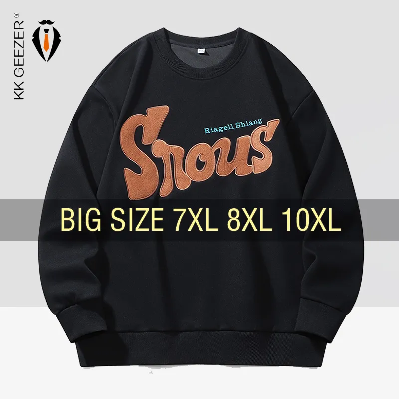 Erkekler tişörtü pamuk cep boy 6XL 7XL 8XL 9XL 10XL artı boyutu uzun kollu o-boyun sonbahar Streetwear moda spor