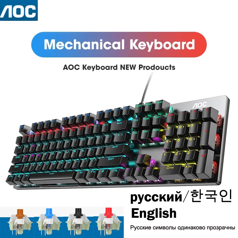 GK410 104 tuşları Metal Panel mekanik klavye RGB açık yeşil siyah çay ekseni esports tam olmayan darbe oyun bilgisayar klavye