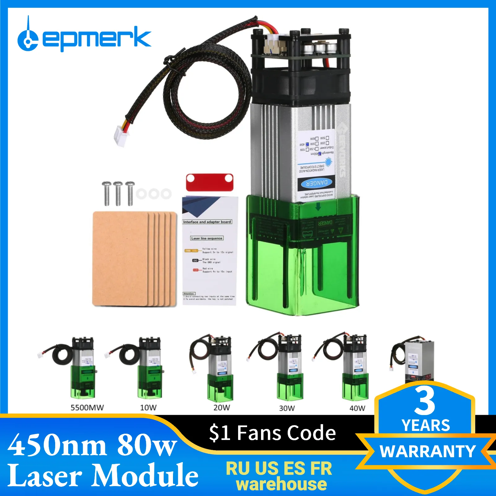 Geevorks 80W lazer modülü koruyucu kapaklı 20W 40W lazer gravür kafası 450nm mavi lazer kafası CNC lazer kesme makinesi için - Görsel 1