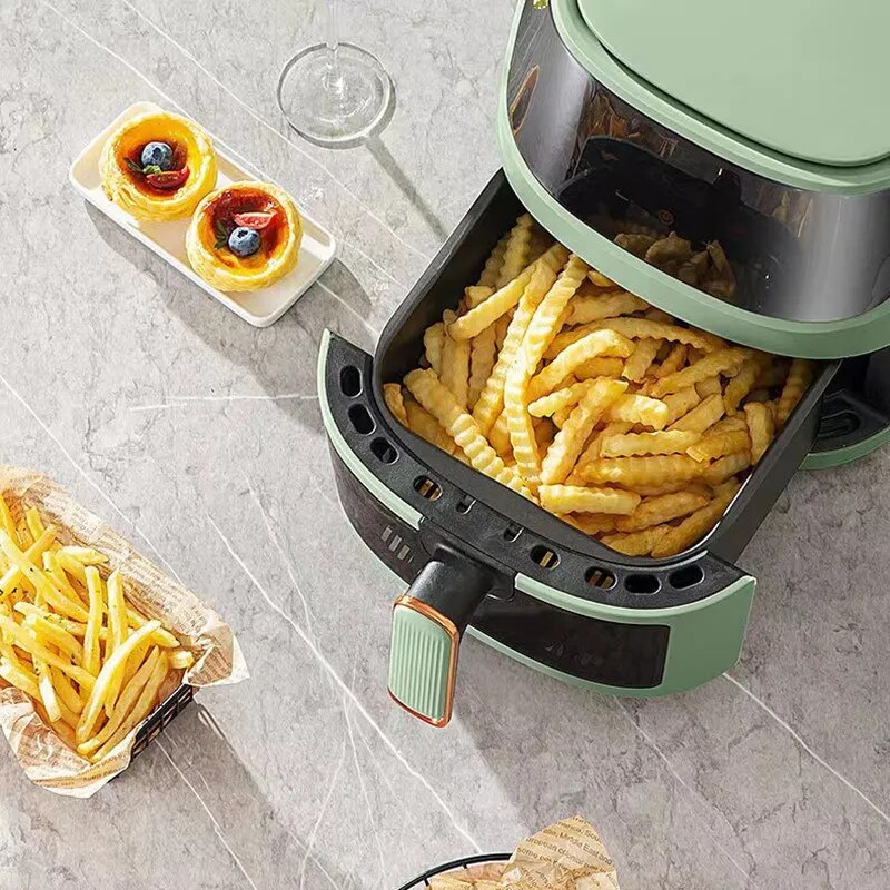 Hava fritöz yeni 8L büyük kapasiteli görsel hava fritöz renkli ekran akıllı elektrik kızartma tavası patates kızartma makinesi ev