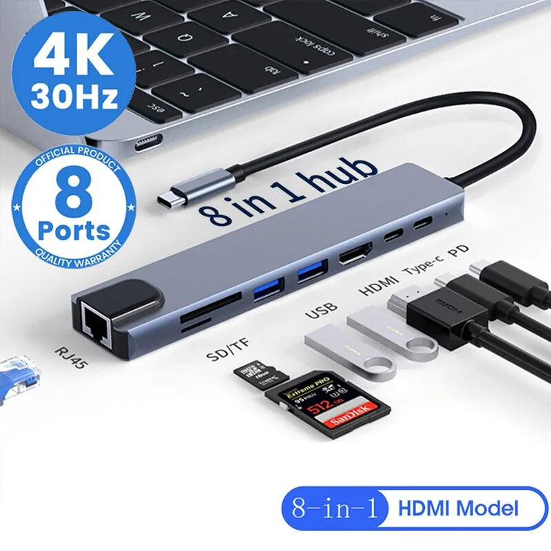 Macbook USB C HUB tipi C Splitter 4K Thunderbolt 3 yerleştirme istasyonu dizüstü adaptörü için Macbook Air M1 iPad Pro RJ45 HDMI bilgisayar