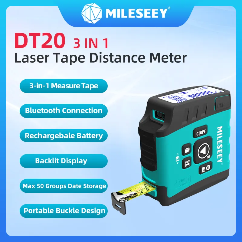 Mileseey DT20 lazer mezura Mini taşınabilir 3in1 yüksek hassasiyetli dijital mesafe ölçer Trena telemetre inşaat aracı olarak