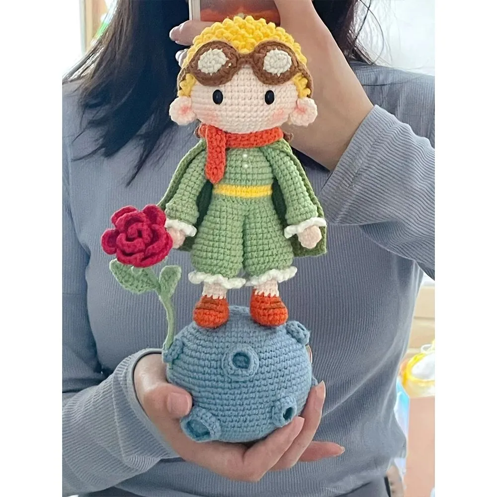 Prens gül Handwoven malzeme DIY örgü ipliği ile sarılmış yün sevimli tığ bebek el yapımı arkadaş çift romantik hediye