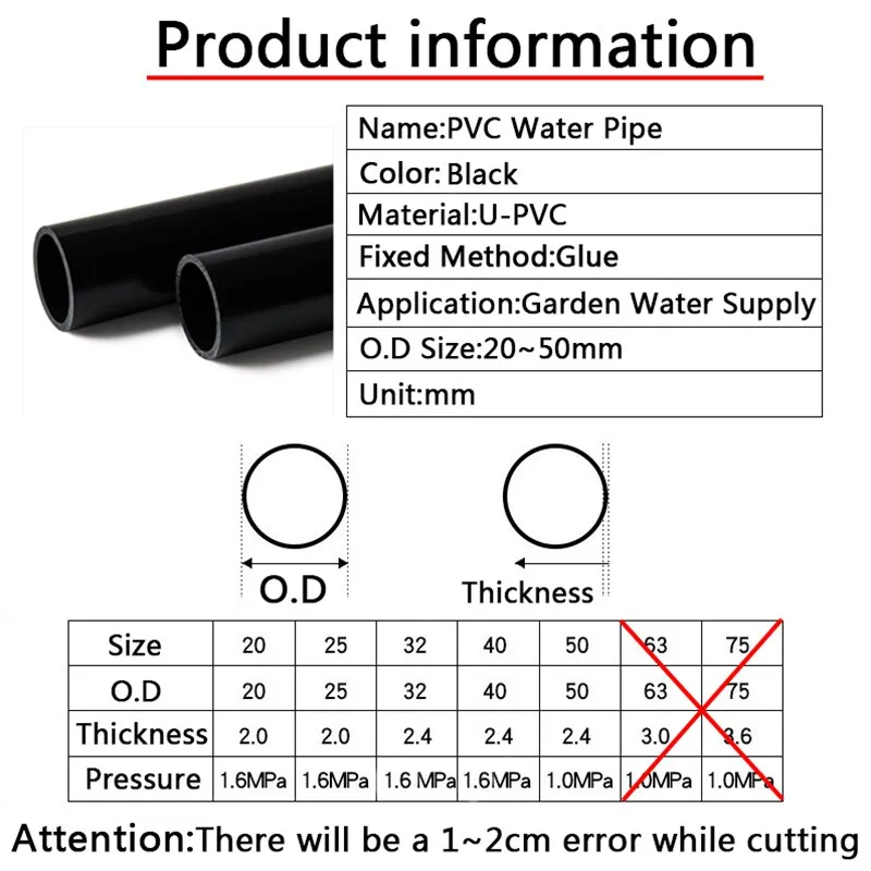Siyah PVC boru O.D 20 ~ 50mm tarım bahçe sulama sert tüp balık tankı su boru akvaryum malzemeleri ev DIY Freme tüp - Görsel 6