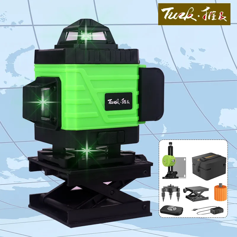 TUZK 3D 4D 360 ° yeşil ışık lazer seviyesi 8/12/16 hat yatay dikey kendinden tesviye duvar yere üst inşaat araçları
