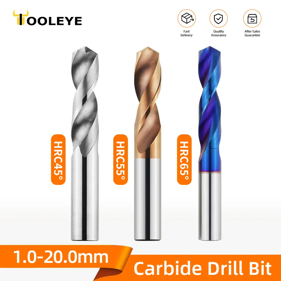 Tooleye karbür matkap uçları sert Metal matkaplar Metal işleme CNC torna delme araçları için Tungsten çelik büküm matkap ucu 1.0-20.0mm