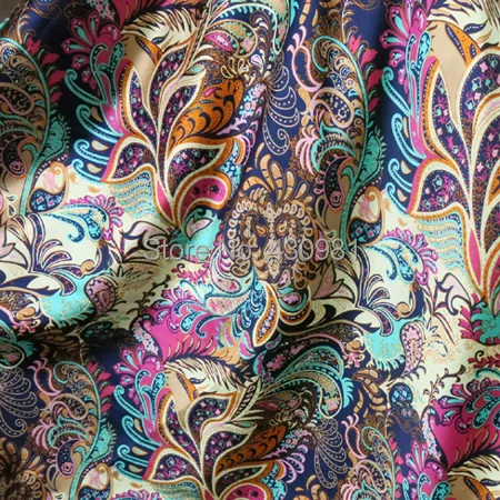 Toptan yumuşak spandex saten dikiş kumaşı vintage çiçekler taklit ipek malzeme elastik streç saten kumaş baskı