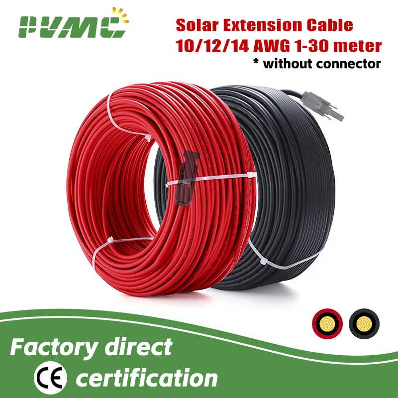 Ücretsiz kargo güneş pv kablo paneli Stecker tel siyah + kırmızı 2.5/4/6mm2 ile 1M 5M 15M 30M güneş PV teller konnektörler 10/12/14 AWG