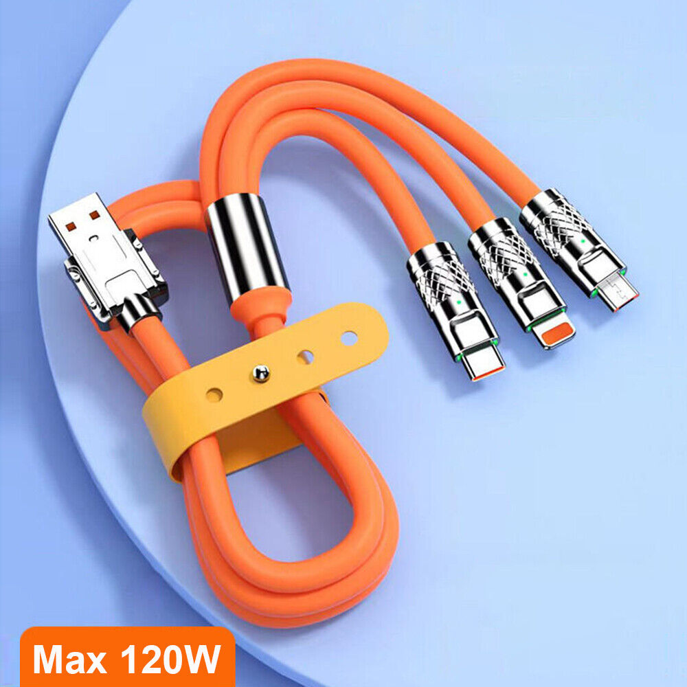 3 in 1 120W Super Fast Charging Data Cable Charge Line USB C For iPhone Android - Görsel 3