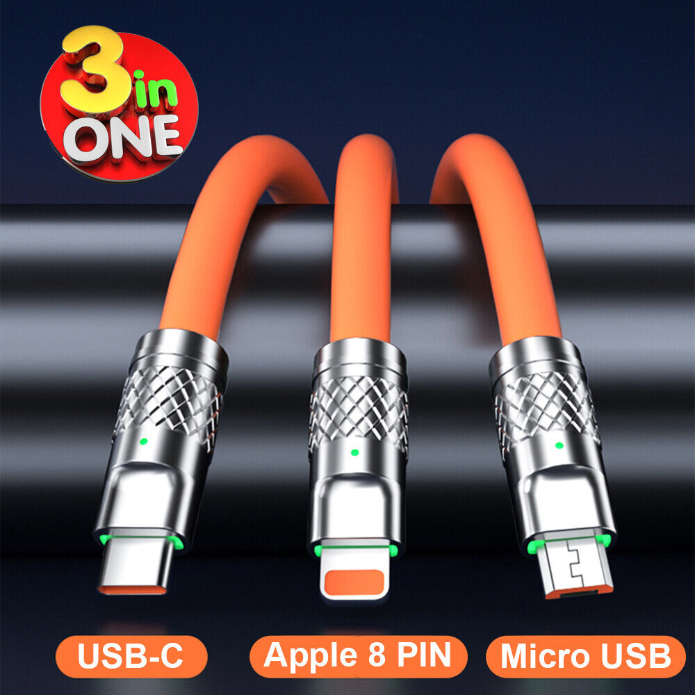 3 in 1 120W Super Fast Charging Data Cable Charge Line USB C For iPhone Android - Görsel 8