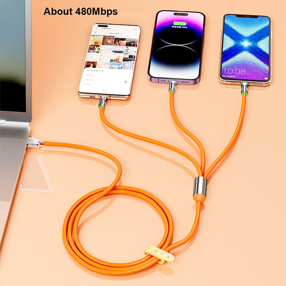 3 in 1 120W Super Fast Charging Data Cable Charge Line USB C For iPhone Android - Görsel 10